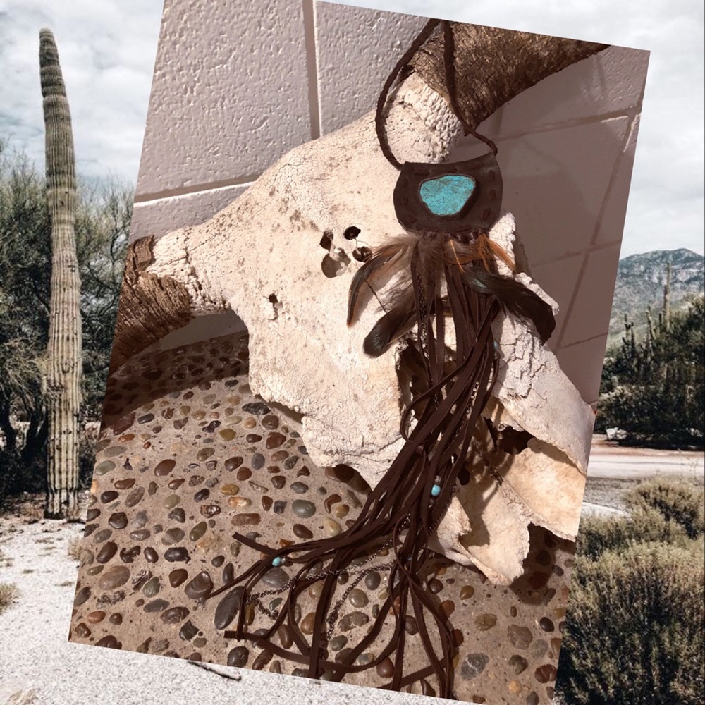 BROWN Hand Made Leather and Turquoise Necklace